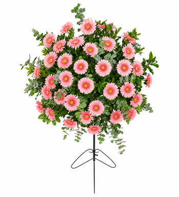 açılış çelengi, pembe gerbera çelengi, ferforje çelenk