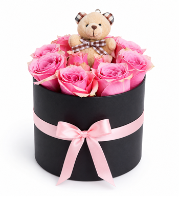 ayıcıklı gül kutusu, pembe gül kutu, romantik çiçek
