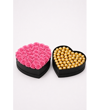 pembe gül kutusu, ferrero rocher kutusu, kalp kutu gül