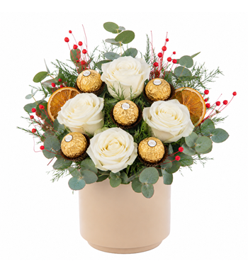 beyaz gül kutusu, ferrero rocher çiçek, premium beyaz gül 