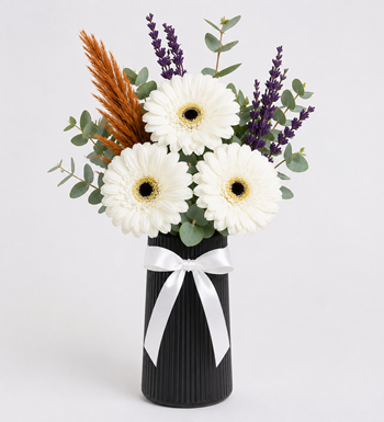 beyaz gerbera, beyaz çiçek aranjmanı