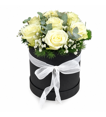 beyaz gül kutusu, siyah kutuda gül, premium flower box, beya