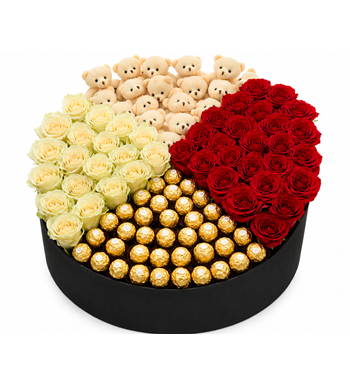 kalp kutu gül, ayıcıklı gül kutusu, ferrero rocher kutusu