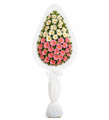 pembe beyaz gerbera çelengi, gerbera çelengi, açılış çelengi