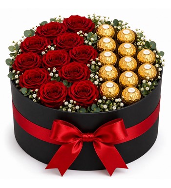 kırmızı gül kutusu,ferrero rocher çiçek kutusu,lüks gül kutu