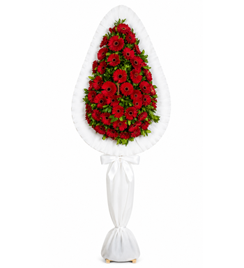 kırmızı gerbera çelengi, açılış çelengi, düğün çelengi