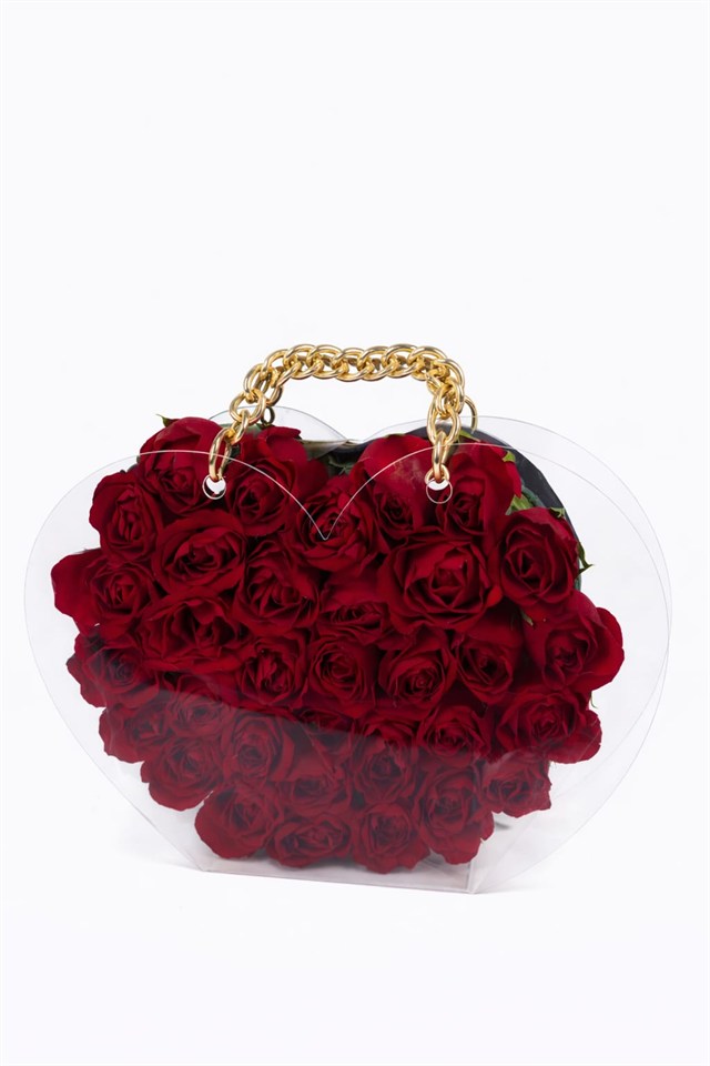 Altın Zincirli Kırmızı Gül Çantası