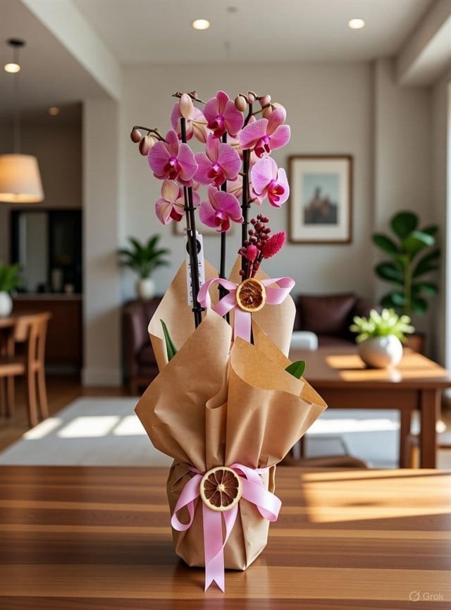 Aşk Alevi | Çift Dal Pembe Orkide Tasarımı