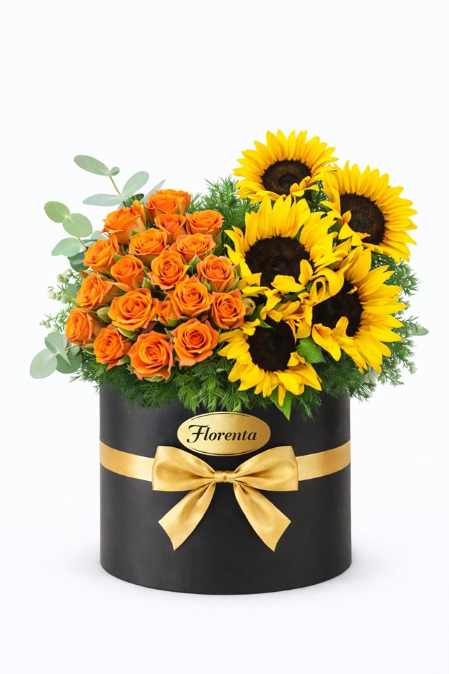 Ayçiçeği & Turuncu Gül Premium Siyah Kutu