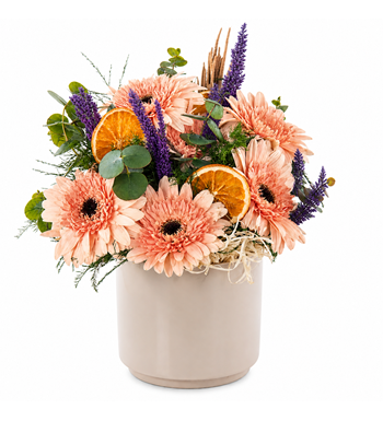 gerbera çiçek, gerbera aranjmanı, portakallı çiçek