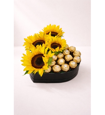 ayçiçeği kutusu, ferrero rocher aranjmanı, sevgiliye hediye