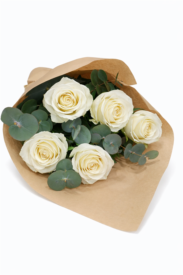 Doğal Kraft 5 li Beyaz Gül Buketi