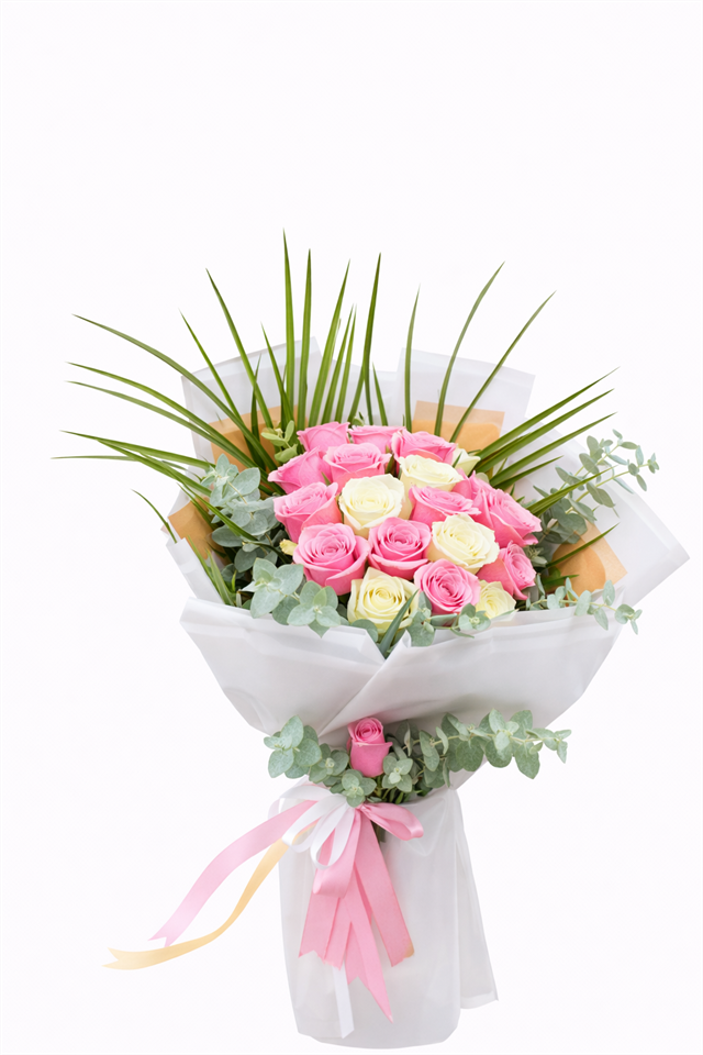 Doğal Zarafet Pembe Beyaz Gül Buketi