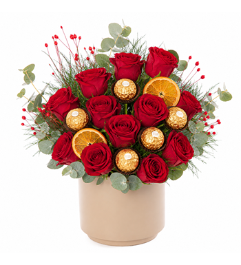 kırmızı gül kutusu, ferrero rocher çiçek,premium kırmızı gül