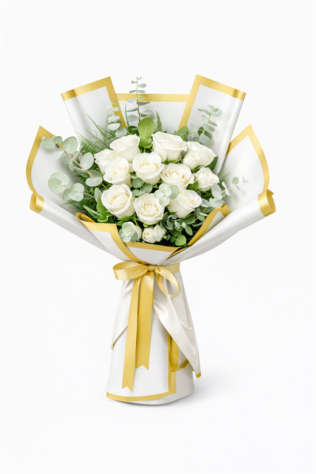 Gold Detaylı Beyaz Güller