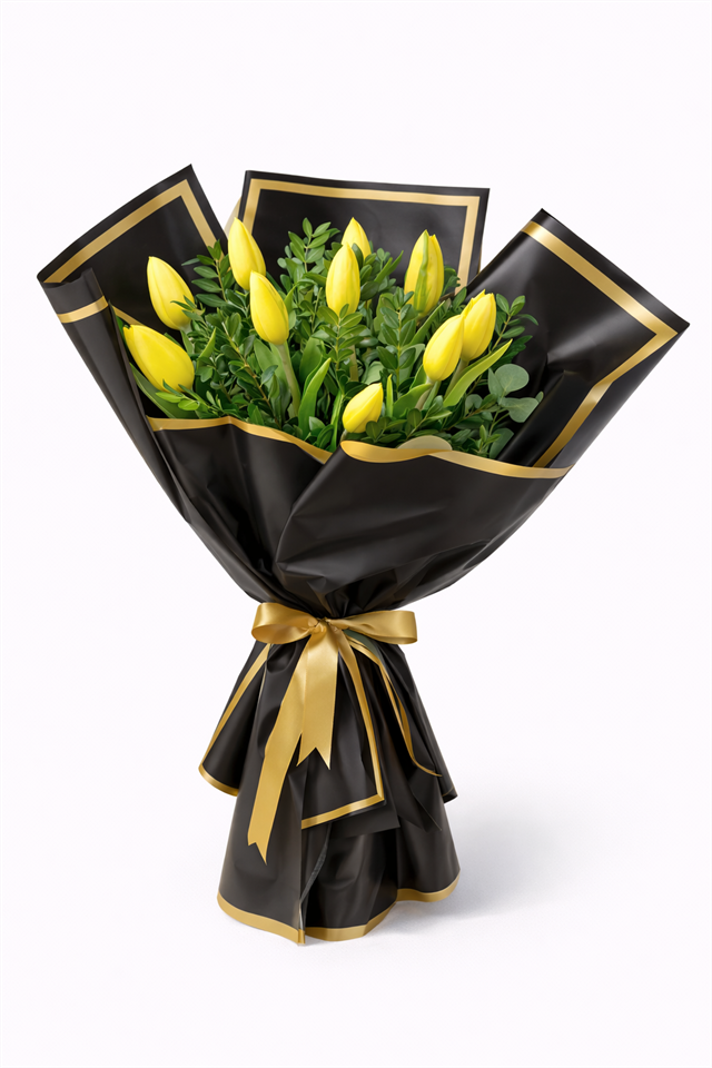 Gold Detaylı Sarı Lale Buketi