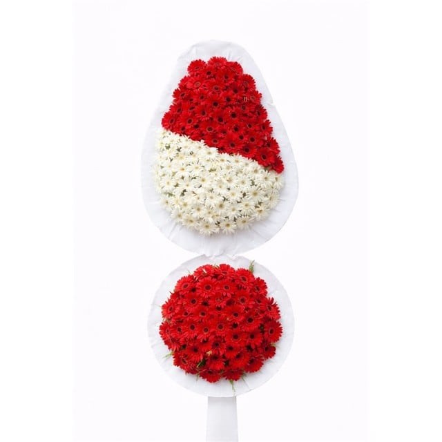 Çift Gövdeli Kırmızı Beyaz Gerbera Açılış Çelengi