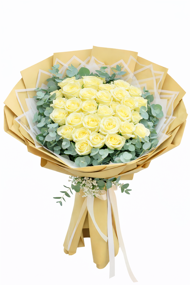 Okaliptuslu Premium Beyaz Gül Buketi