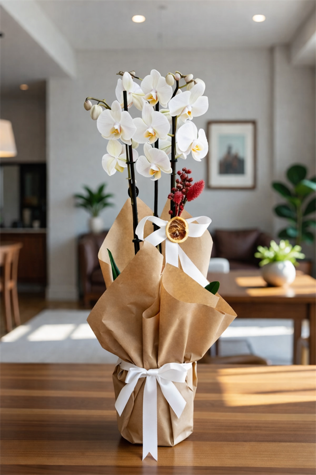 Zarif Dokunuş | Kraft Sargılı Beyaz Orkide