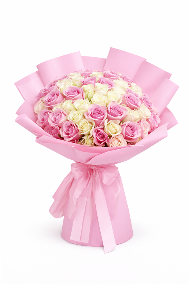 Romantik Dokunuş Pembe Beyaz Gül Buketi