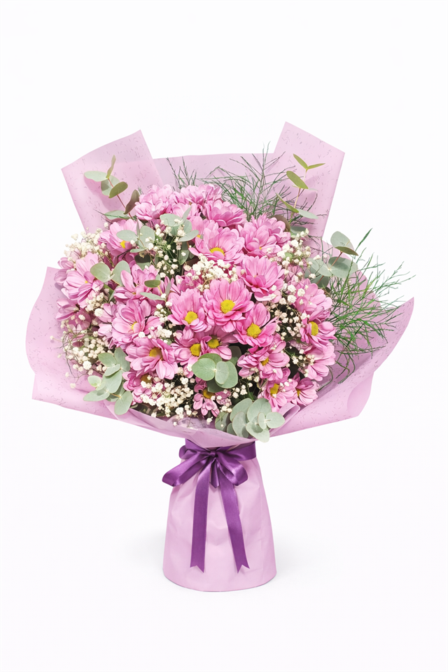 Romantik Dokunuş – Pembe Papatya & Cipso Buketi
